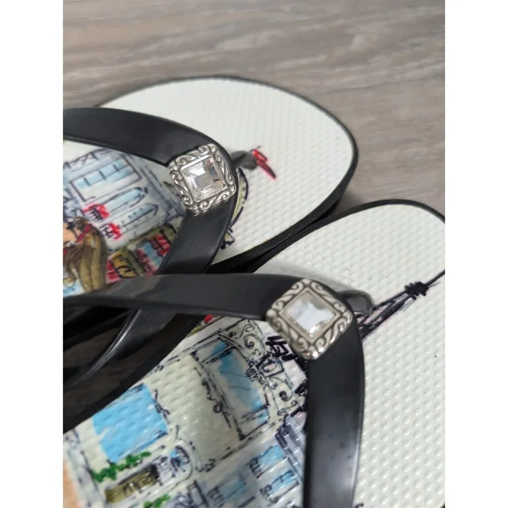 Brighton Women's Paris Chic Sandals Wedge Flip Flops Platform With Shoe Bag Sz 9